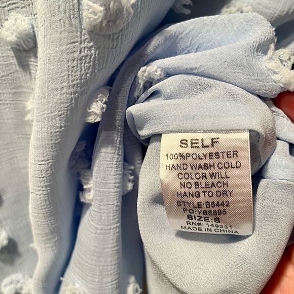 KORI AMERICA Women's S Light Blue Distressed Pom Pom Fringe LS Tunic‎ Blouse - Picture 10 of 12